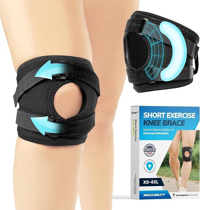 BraceAbility Plus Size Patellar Tracking Short Knee Brace - XXXXL Walking Exercise Support Sleeve Stabilizer for Post Kneecap Dislocation, Tendonitis, Patellofemoral, Meniscus, Arthritis Pain L/XL