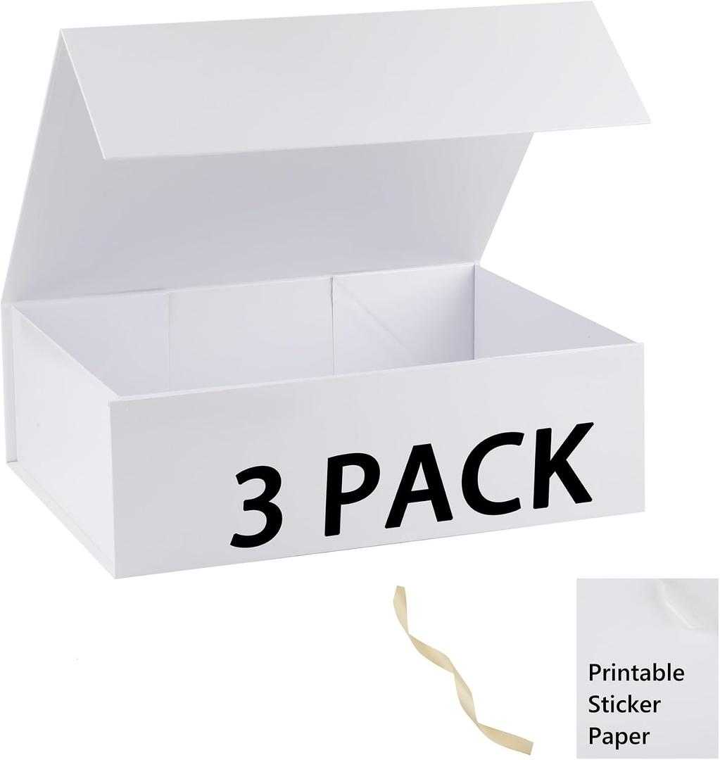 White Gift Box,16x14x5.3 Large Gift Boxes With Lids For Presents Includes Ribbon And Diy Printable Sticker Paper,Bridesmaid Proposal Box,Magnetic Gift Box For Birthday,Wedding,Graduation