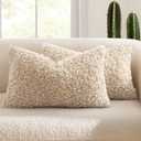 MIULEE Pack of 2 Lumbar Faux Fur Throw Pillow Covers 12x20 Inch Neutral Oatmeal Boucle Decorative Sherpa Pillow Covers Fuzzy Accent Soft Sheepskin Fleece for Boho Home Decor Sofa Living Room Bed Chair