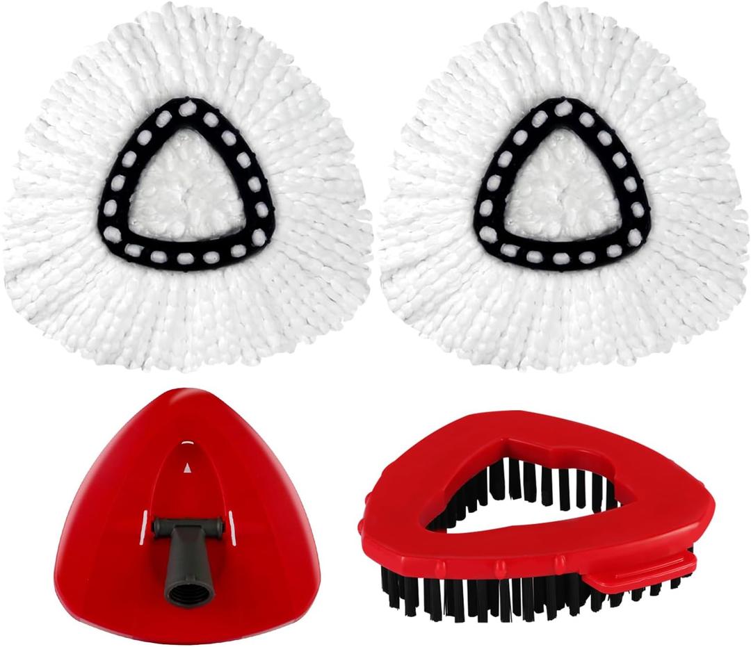 Mop Heads Replacements for OCedar EasyWring 1 Tank Spin Mop System, Mop Replace Head with 2 Microfiber Mop Head Refills, 1 Scrub Brush and 1 Mop Base Set Combo