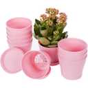 17 Pcs Plastic Planters Indoor Flower Plant Pots, Mini Flower Seedlings Nursery Pot/Planter/Flower Pot with Pallet, Modern Decorative Gardening Containers (Pink)