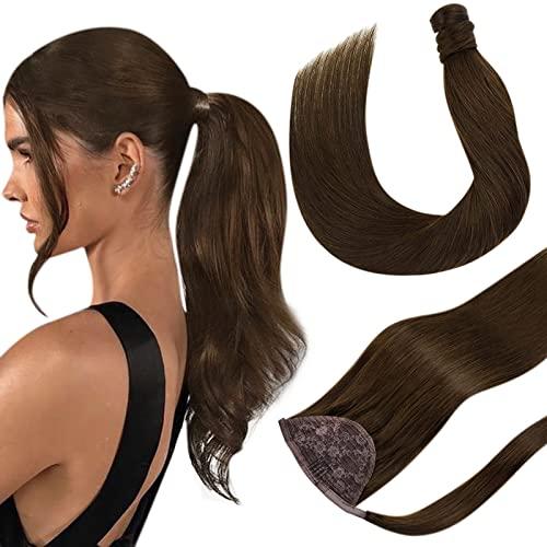 Hetto Ponytail Hair Extensions Real Human Hair Medium Brown 16 Inch 80g - Secure Drawstring Pony, Full & Flowing Style, Ideal for Special Occasions & Bridal #4