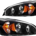 Torchbeam Headlight Assembly Compatible with 2004 2005 2006 2007 Chevy Malibu OE Headlamp Replacement for 2008 Malibu Classic LS/LT Pair Front Headlights Black Housing Driver and Passenger Side