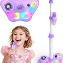 Kids Stand Rechargeable Karaoke Machine Toys with 2 Wireless Mic, Microphone Gifts for 3 4 5 6 7 8 Year Old Girls Grandkids, Bluetooth Speaker with LED Lights Birthday Gift for Age 3-8 (Purple)