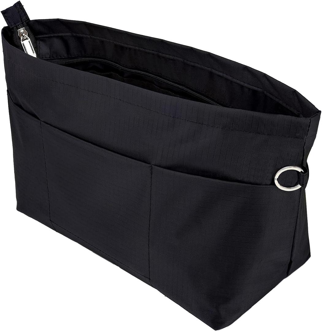 Handbag Tote Purse Organizer Insert Bag Liner Shaper Divider Zipper 11 Pockets Compartments Small Black