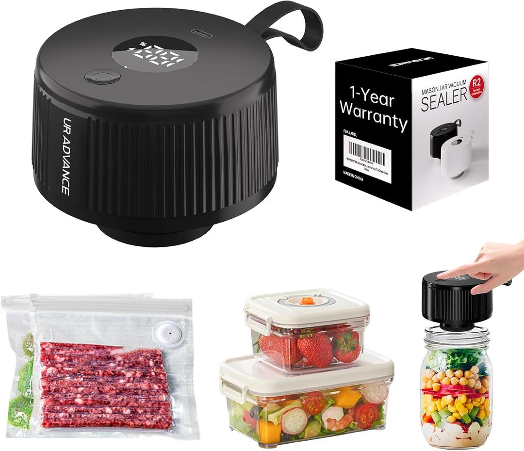 2nd Gen Electric Mason Jar Vacuum Sealer, 3-in-1 Auto-Stop Vacuum Sealer for Jars, Bags & Containers, 1H Fast Charge, 4H Battery Life, Up to 250 Seals, Mason Jar Sealer in 7s Easy One-Handed Operation (Black)