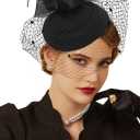 Cizoe Fascinator Hats for Women 20s 50s Vintage Pillbox Hat Kentucky Derby Fascinators Flower Veil Wedding Tea Party Hat (One Size, 1-a-black1)