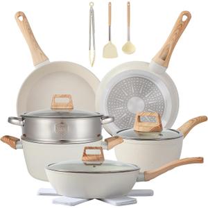 16PCS Pots and Pans Set Non Stick Cookware Set Nonstick with Cooking Set (16pieces, White)
