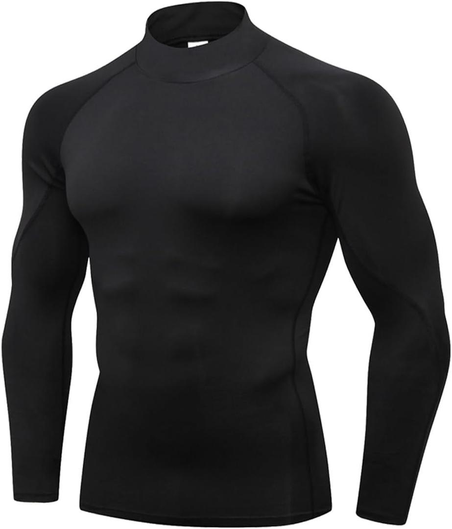 LANBAOSI 3 Pack Mens Mock Turtleneck Compression Shirts Long Sleeve Sun Protection Shirts Cooling Workout Gym Tops Undershirt (Medium, Black)