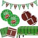Football Party Decorations, Football Party Supplies Set with Plates, Napkins, Banner and Tablecloth, Football Birthday Party Favors Decor Kit Serve 25