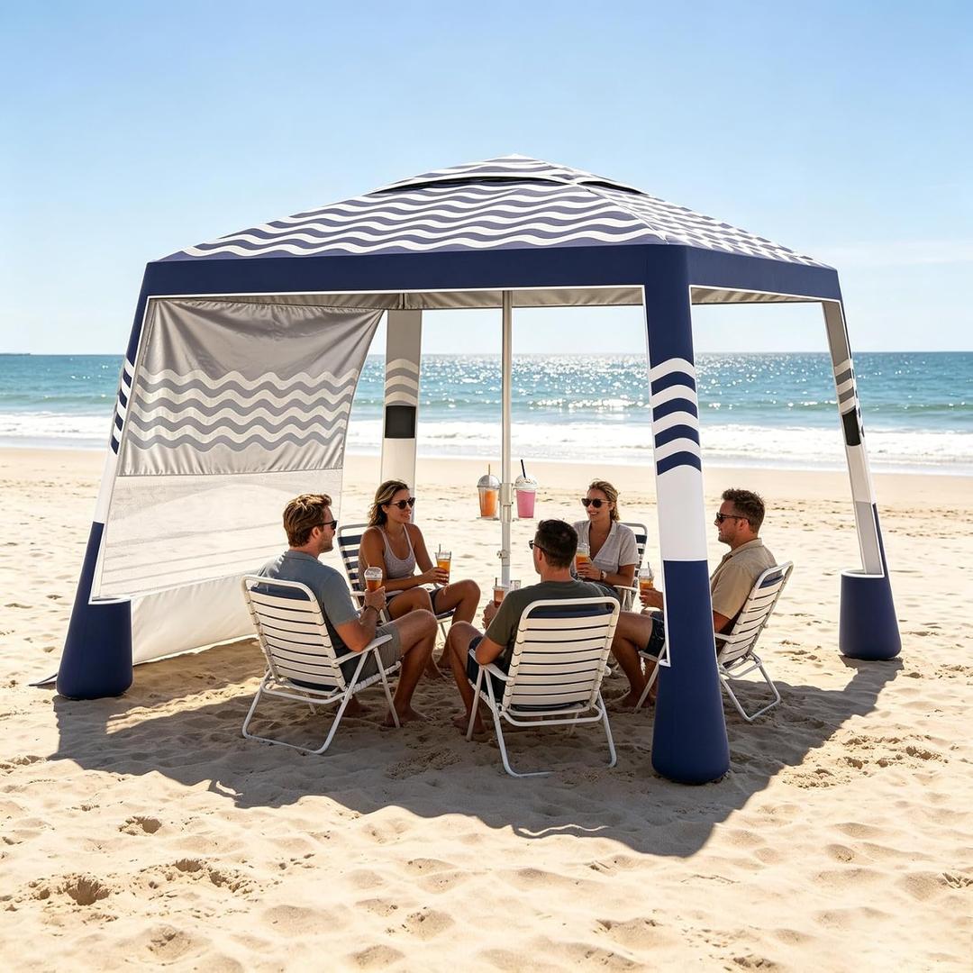 Beach Cabana, 8'X 8' Beach Canopy Tent Sun Shade, Beach Tent