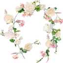 Artificial Peony Garland, 180cm/6FT Length, Fake Rose Vines, Center Flower Decoration, Hanging Silk Flowers for Wedding Decor Home Table Runner Mantle Party Decor (Champagne Peony Garland)