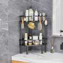 FJNATINH Corner Shower Caddy - 2 Tier Bathroom Counter Organizer Corner Shelf Metal Floor Corner Shower Stand Rack for Bathroom Vanity Organizers and Storage Kitchen Counter Shelf Organizer (Black)