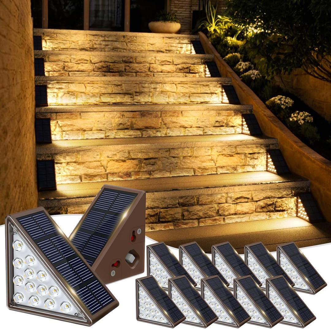 Solar Step Lights for Outside, 12pack Solar Stair Lights Outdoor Waterproof IP67, Deck Step Lights, Outdoor Light Decor for Staircase, Patio, Front Step, Pathway, Front Porch(Warm Brown)