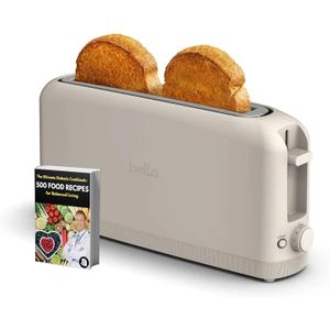 Bella 2-Slice Slim Toaster with Extra-Wide Slots  Compact Countertop Bread Toaster with Variable Browning Control, Cancel/Defrost/Bagel Settings, Easy-Clean Crumb Tray (Oatmilk)