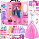 137 Pcs Doll Closet Playset Clothes and Accessories for 11.5 Inch Dolls, Included Princess Dresses,Fashion Dresses,Casual Clothing,Swimsuits,Bags,Shoes,Doll Dress up Toys for Girls Kids Toddlers Gifts