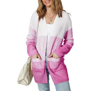 Sidefeel Womens Cardigan Sweaters Open Front Long Sleeve Ribbed Color Block Knit Fall Sweaters (L)