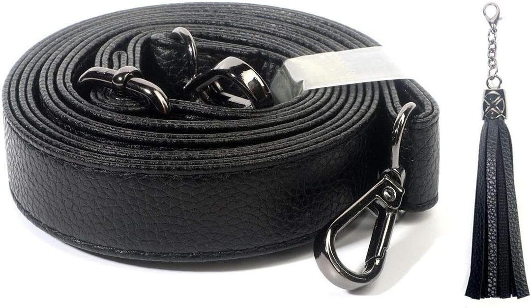 BEAULEGAN Purse Strap Replacement - Full Grain Microfiber Leather - 59 Inch Long Adjustable for Crossbody Shoulder Bag - 1 Inch Wide, Black/Gunmetal