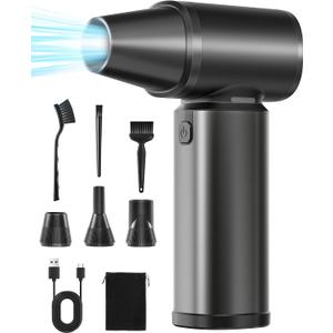 Compressed Air Duster-180000RPM Electric Air Duster Rechargeable Brushless Motor, Stepless Speed/3-Gear Adjustable Mini Blower Cordless with LED Light, Dust Blower for Computer, House, Outdoor, Car