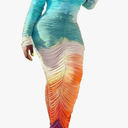 Famnbro Women's Sexy Off The Shoulder Long Sleeve Ruched Bodycon Maxi Dress Gradient Dresses, S