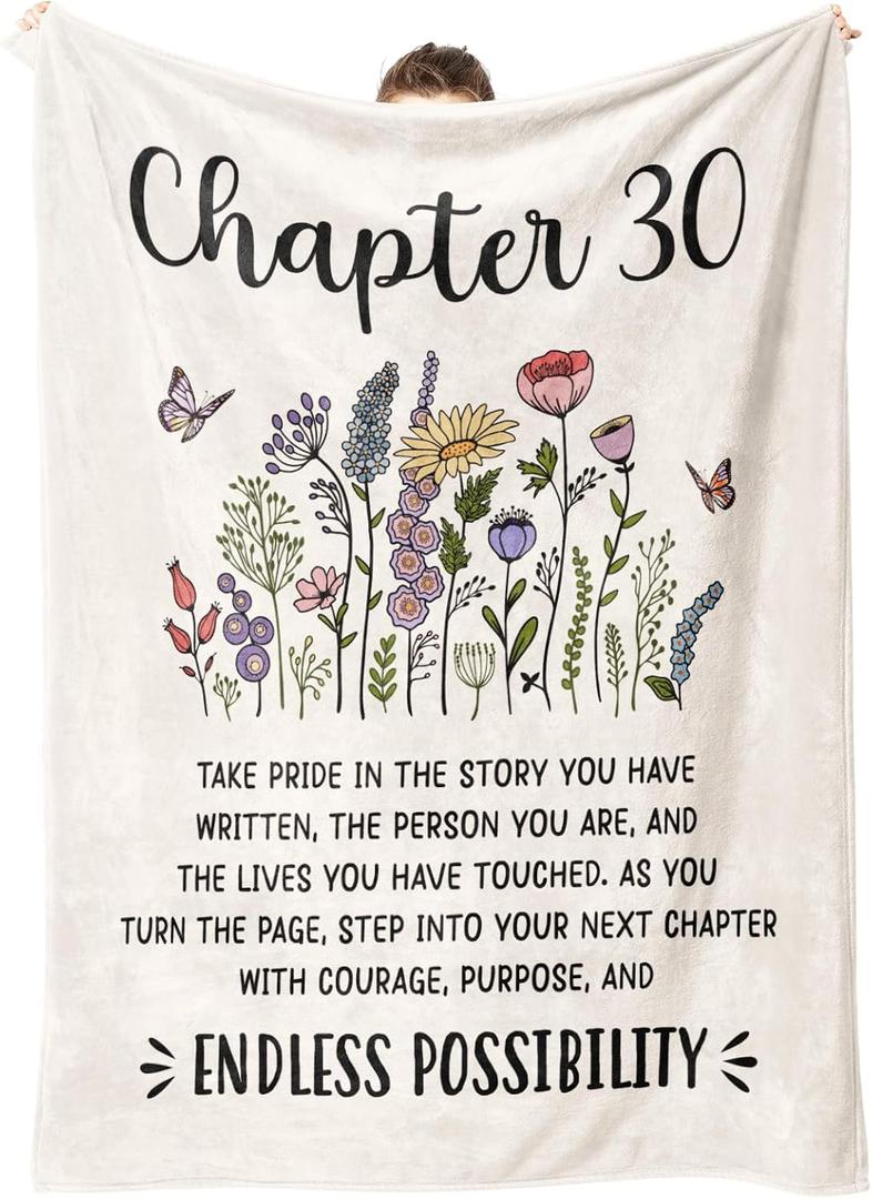 Afterprints 30th Birthday Gifts for Women, Chapter 30 Blanket, 30 Year Old Bday Gifts for Women, Daughter, Friend, 1996 30th Birthday Decorations for Her, Turning 30 Throw Blankets 50'' x 60''