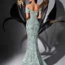 Women's Beaded Mermaid Formal Evening Gown Off Shoulder Prom Dress | Sequin,lined,Sparkly Wedding Guest Dress,Bodycon Fishtail Party Cocktail Maxi Dress,Lace Up Back,Elegant Gala Red Carpet Gown (Teal, L)