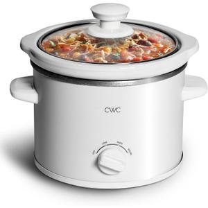 COOK WITH COLOR 2QT Mini Electric Round Slow Cooker - Adjustable Settings, Removable Stoneware Pot, Tempered Glass Lid, Dishwasher Safe, Cool-Touch Side Handles, Cream