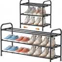 INSMART 3Tier Expandable Shoe Rack, Stackable and Adjustable Shoes Organizer Storage Shelf, Sturdy and Durable Metal Structure Free Standing Shoe Rack for Closet Entryway Doorway
