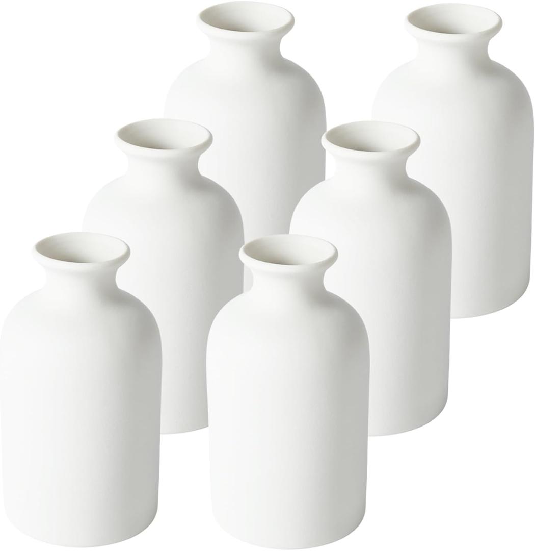 YANLING 6 Pcs White Vase Ceramic Vases for Home Decor, 5.6 inch White Ceramic Vases for Centerpieces Small Boho Vases, Pampas Grass Vases Table Vase for Dried Flowers Decor (6 Pack-Medium)