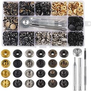 132 Sets Leather Snap Fasteners Kit, MSDADA 12.5 mm Metal Button Snaps Press Studs with 4PCS Fixing Tools, Sewing Snaps for Clothes Leather Craft Bracelets Jeans Wears Jackets Bags Belt
