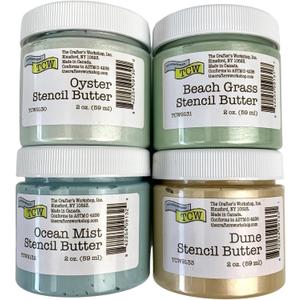 The Crafter's Workshop Stencil Butter - Coastal Acrylic Paint Set - Boutique Metallic Texture Paste for Art, Canvas, Journals, & Cards - 4 x 2oz Jars