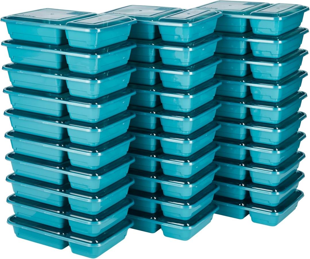 GoodCook Food Storage Containers for Meal Prep Rectangle Two Compartments & Made without BPA, 60-Piece Set, Teal