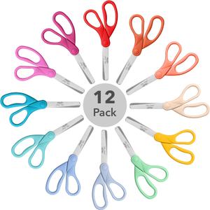 Mr. Pen- 12 Packs 5" Small School Student Blunt Tip Craft Kids Scissors, Stainless Steel Blades Comfort Grip 5 Inch Safety Scissors Bulk for Children Toddler Cutting Paper (Modern Shades)