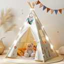 Teepee Tent for Kids, Natural Cotton Toddler Play Tent with Colorful Flags & Mat and Dream Catcher, Foldable Kids Teepee Tent Easy to Assemble for Girls & Boys