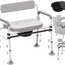 Adjustable Medical Bedside Commode Chair with Padded Backrest, Drop Arm Support, Height Adjustable, Gray (Grey toilet chair)