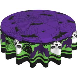 Mutakin Halloween Tablecloth Skull Bats Round Table Cover Washable Table Cloth for Home Party Picnic Decorations