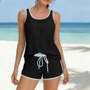 Tankini Swimsuit for Women Summer Trendy 2026 | Modest Tummy Control 2 Piece Bathing Suits, Sporty Swimsuits for Women with Shorts for Athletic,Competition,Surfing (Black, S)