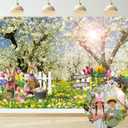 Spring Easter Photography Backdrop 7x5FT Flowers Lawn Natural Scenery Easter Background Spring Baby Shower Birthday Party Decorations Photo Props