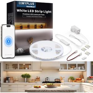 MYPLUS Under Cabinet LED Lights, 16.4ft LED Strip Lights, Tunable Color Temps and Bright 1123 Lumens,Dimmable, 14W, 24V Bluetooth APP Control Rope Lights for Bedroom,Vanity,Cabinet,Kitchen (197 inch)