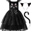 ReliBeauty Black Cat Costume for Girls Kitty Costume Halloween Toddler Dress with Accessories (6-7/130)