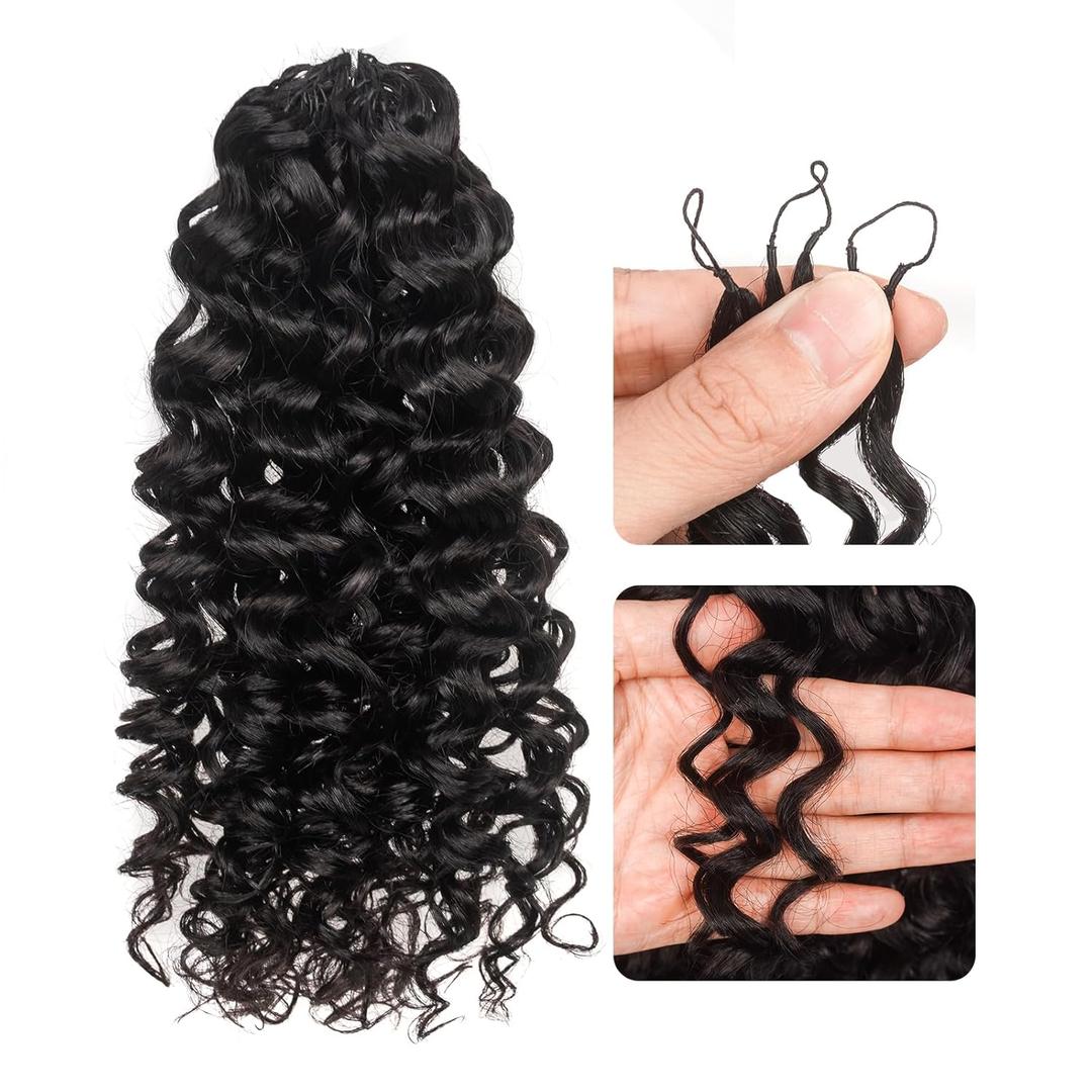 ToyoTress Kinky Curly Crochet Human Hair - 12 Inch 50G Miracle Knots Feather Crochet Hair For Black Women Natural Color Invisible Knotless Human Braiding Hair (12 Inch, 1B-50G)