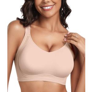 OEAK Womens Seamless Push Up Bras No Underwire Full Coverage Anti Sagging Comfortable Bras V Neck Bra Wireless Everyday Bra (Medium, Nude)