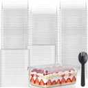 Tanlade 100 Pack 8oz Clear Dessert Cups with Lids and Sporks Rectangle Plastic Cups Disposable Parfait for Banana Pudding Appetizer Mousse Fruit Cupcakes Yogurt Oatmeal Serving
