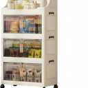 174QT Stackable Storage Bins with Lids & Rack, 4 Tier Large Capacity Foldable Storage Cabinet, Clear Collapsible Pantry Organizer for Home, Kitchen, Bathroom, Dorm, Office, 4 Tier 43.5QT