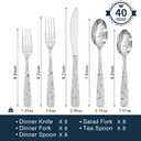 HIKAA 40PCS Stainless Steel Silverware Set, Modern Flatware Set for Kitchen, Mirror Polished Cutlery Set with Forks, Spoons and KnivesDishwasher Safe