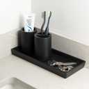 Matte Black Toothbrush Holder for Bathrooms Modern Resin Countertop Organizer with Slots, Compact Toothbrush and Toothpaste Storage for Vanity, Hotel, Airbnb (Black)