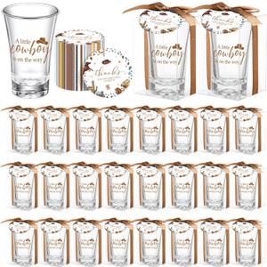 Roshtia 24 Sets Cowboy Baby Shower Favors for Guests Boy Girl Gifts Include A Little Cowboy Is on the Way Shot Glasses Thank You Tags Organza Bags Twine for Baby Shower Party Supplies