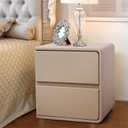 Solid Wood Nightstand with 2 Drawers, Premium Side Table with Microfibre Leather Wrap, Minimalist Bedside Table Bedside Furniture, Left and Right Options Nightstand(Khaki(Left),Large)