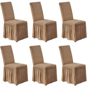 NICEEC Spandex Chair Covers for Dining Chairs Covers Set of 6 Removable Dining Room Chair Covers with Skirt Parson Chair Slipcovers Washable Chair Protector for Kitchen Wedding Party Banquet(Coffee)