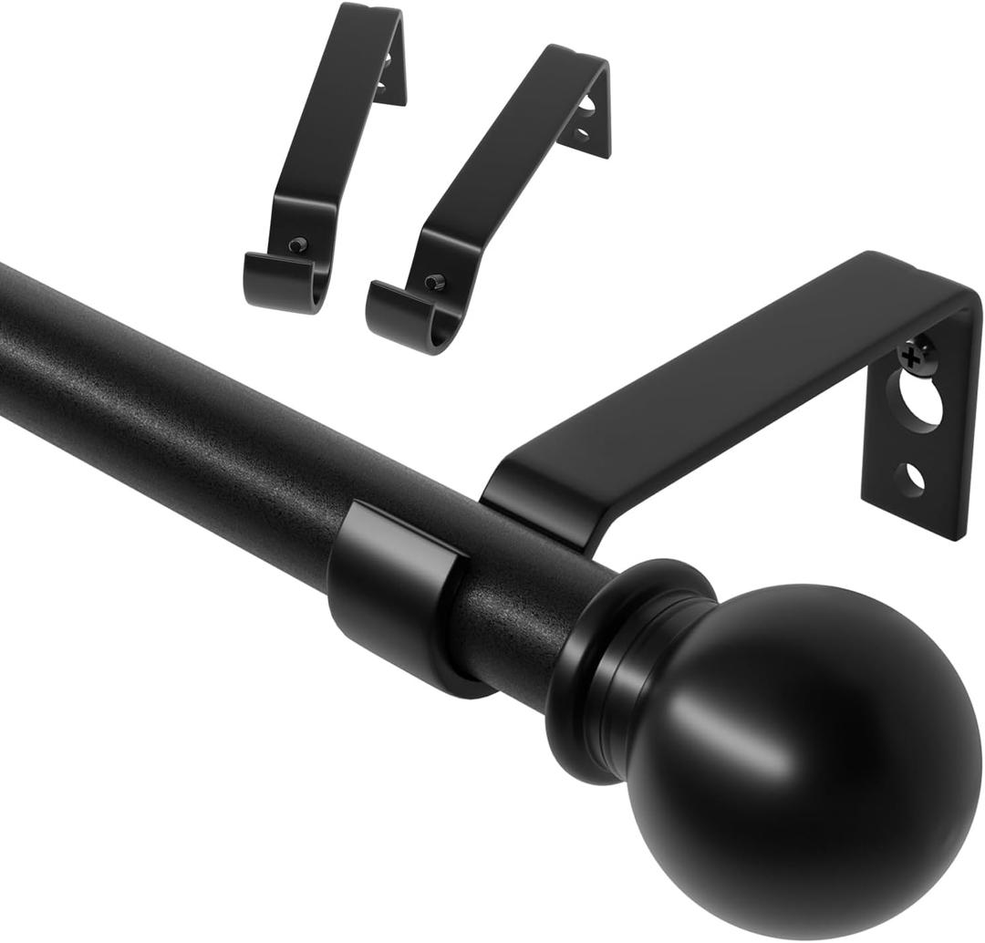 Black Curtain Rods for Windows 28 to 60 inch, Adjustable Curtain Rod Set with Brackets Easy Install, Decorative Slender 5/8 Diameter Drapery Rod, Heavy Duty Drape Pole for Living Room, Bedroom